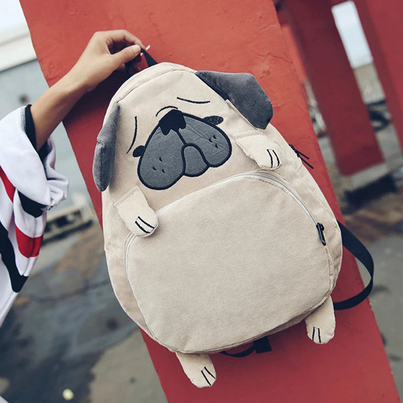 Canvas Fox Ear Embroidery Corduroy Backpack for Girls