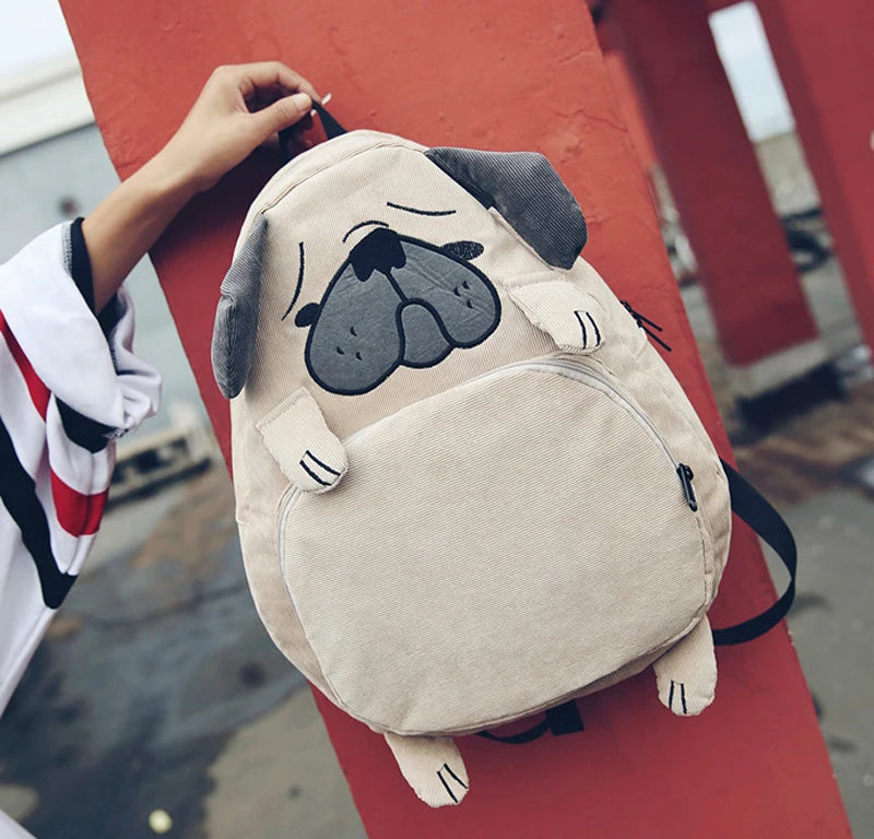 Canvas Fox Ear Embroidery Corduroy Backpack for Girls