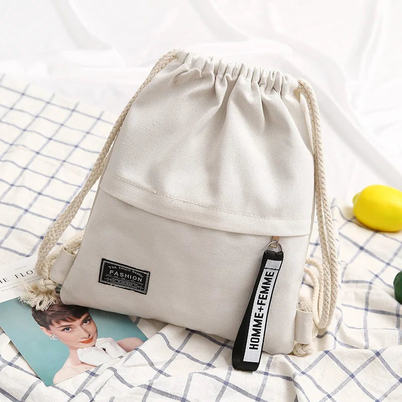 Women Backpack Sports Cloth Bunch Pocket Drawstring Rucksack