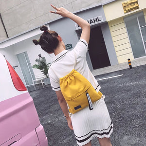 Women Backpack Sports Cloth Bunch Pocket Drawstring Rucksack