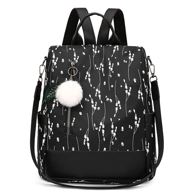 Flower Print Girls School Backpack Travel Daypack