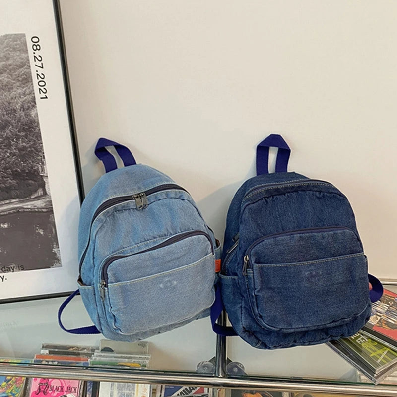 Denim Zipper School Backpack for Girls