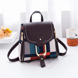 Grid Backpack with Gift Women School Bag Travel Purse
