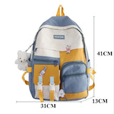 Women Backpack with Bear Pendant Nylon Schoolbag for Teenager College Rucksack