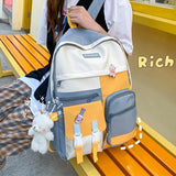 Women Backpack with Bear Pendant Nylon Schoolbag for Teenager College Rucksack