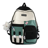 Women Backpack with Bear Pendant Nylon Schoolbag for Teenager College Rucksack