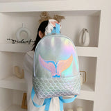 Mermaid Pattern Holographic Backpack Travel PU Leather School Bag