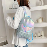 Mermaid Pattern Holographic Backpack Travel PU Leather School Bag