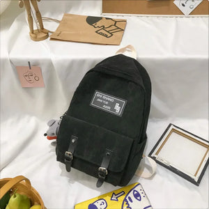 Japanese Harajuku Corduroy Women Backpacks College Style Big Casual