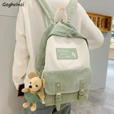 Japanese Harajuku Corduroy Women Backpacks College Style Big Casual