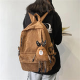 Corduroy Women Backpack Large School Bag Teenagers Girls Laptop Bookbags