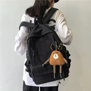 Corduroy Women Backpack Large School Bag Teenagers Girls Laptop Bookbags