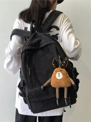Corduroy Women Backpack Large School Bag for Girls Teens