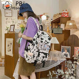 Funny Cow Print Canvas Backpack for Women College Girls