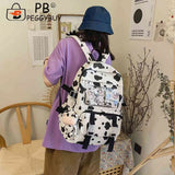 Funny Cow Print Canvas Backpack for Women College Girls