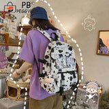 Funny Cow Print Canvas Backpack for Women College Girls