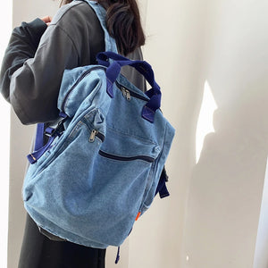 Denim School Bag for Teenagers Girls Laptop Bookbags Rucksack Mochila