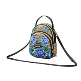 Embroidered Mini Backpack Vintage Flower Travel Shoulder Bag