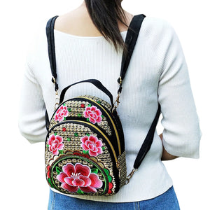 Embroidered Mini Backpack Vintage Flower Travel Shoulder Bag