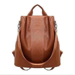 Women Backpacks Female Anti-theft Classic PU Leather Solid Shoulder Bag Brown