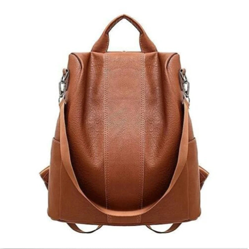 Women Backpacks Female Anti-theft Classic PU Leather Solid Shoulder Bag Brown