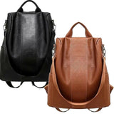 Women Backpacks Female Anti-theft Classic PU Leather Solid Shoulder Bag Brown