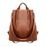 Women Backpacks Female Anti-theft Classic PU Leather Solid Shoulder Bag Brown