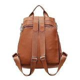 Women Backpacks Female Anti-theft Classic PU Leather Solid Shoulder Bag Brown