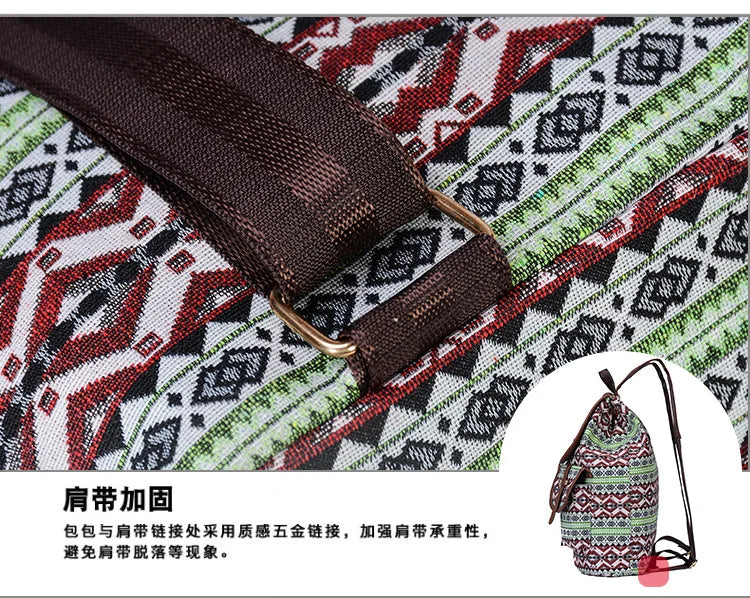 Vintage Geometrical Print Canvas Backpack for Girls
