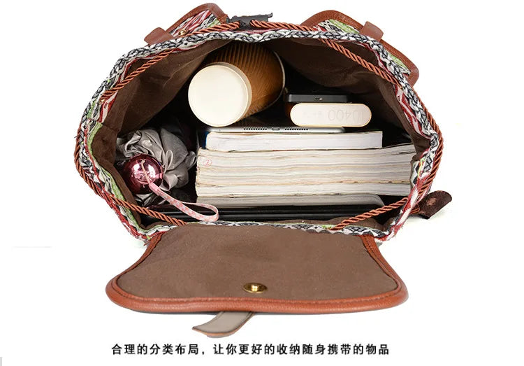 Vintage Geometrical Print Canvas Backpack for Girls