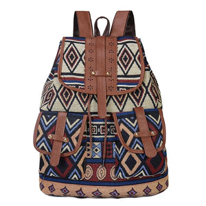 Vintage Geometrical Print Canvas Backpack for Girls