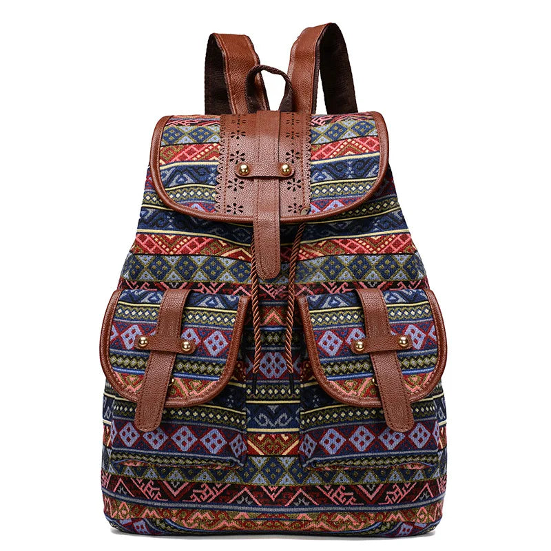 Vintage Geometrical Print Canvas Backpack for Girls
