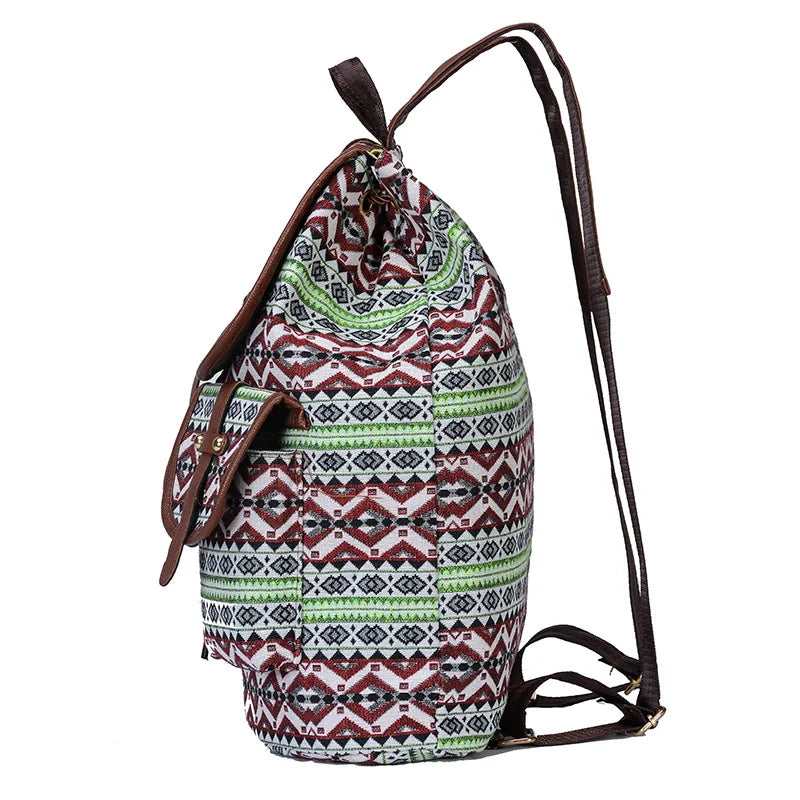 Vintage Geometrical Print Canvas Backpack for Girls