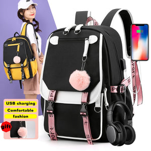 Women Backpacks Girls Schoolbag Anti Theft USB Charge Bagpack Waterproof