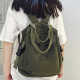 Green Canvas Rucksack Laptop School Bag for Teen Girls
