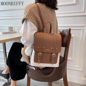 Leather Women Backpack Small School Bags