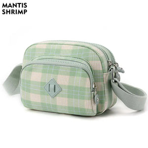 Women Casual Shoulder Bag Nylon Waterproof Messenger Bag Lady Plaid Crossbody