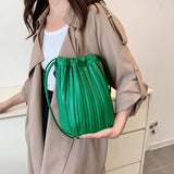 Women Bag PU Leather Handbag Pleated Pack Large Capacity Lady Shoulder Bags