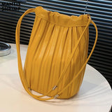 Women Bag PU Leather Handbag Pleated Pack Large Capacity Lady Shoulder Bags
