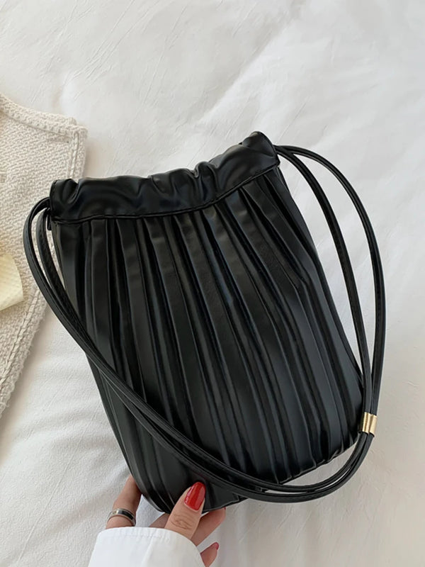 Women Bag PU Leather Handbag Pleated Pack Large Capacity Lady Shoulder Bags