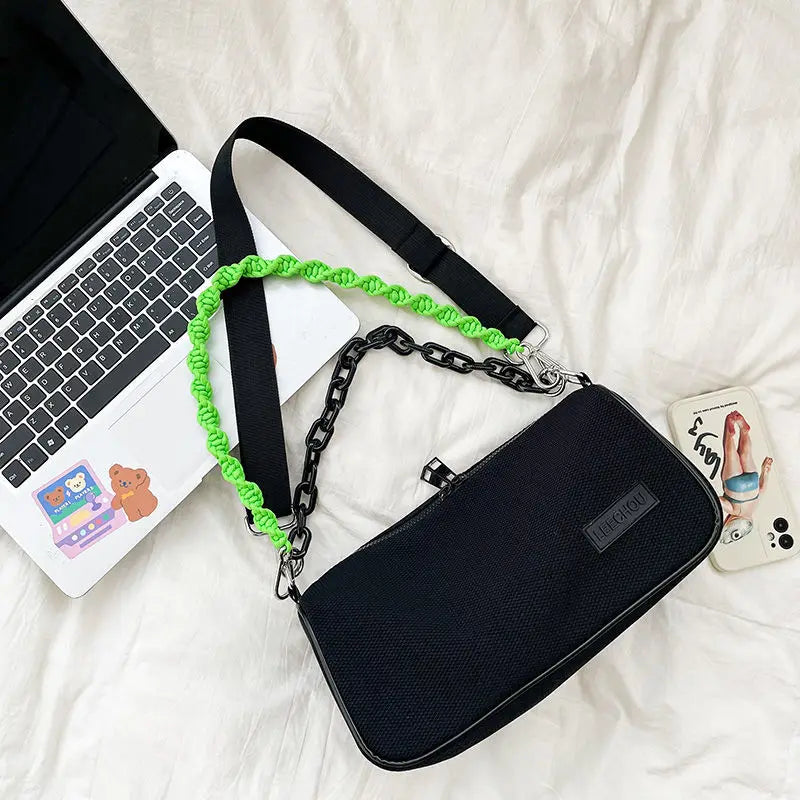 Women Nylon Bucket Shoulder Bag Soft Chains Crossbody Handbag
