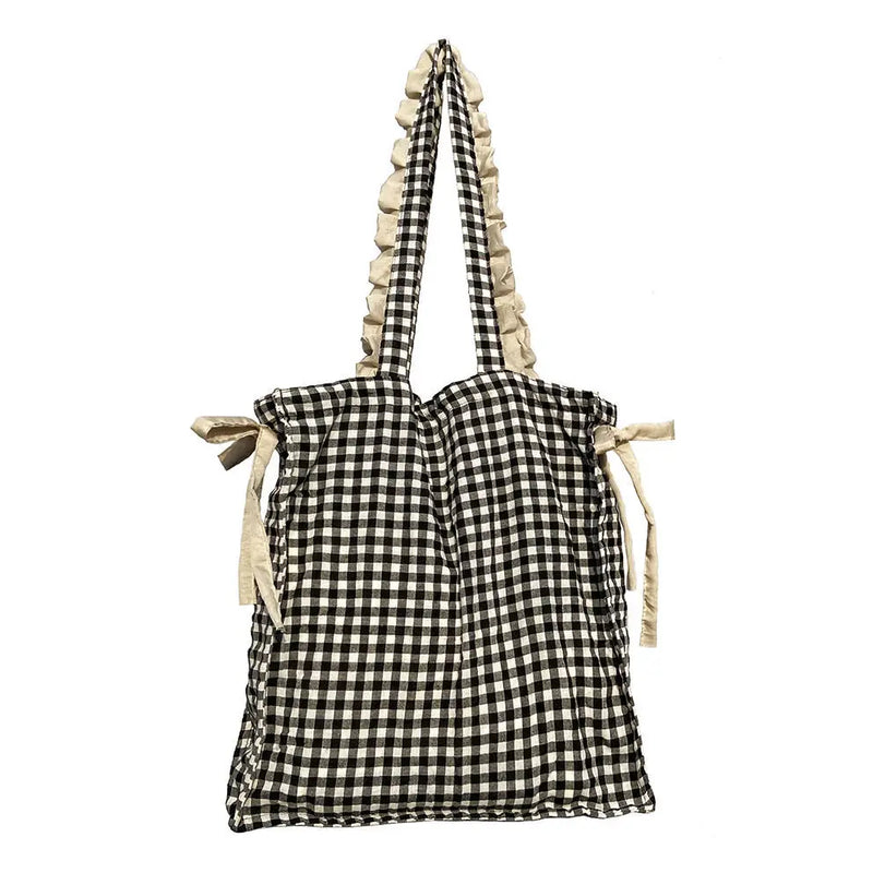 Casual Cotton Plaid Zipper Shoulder Bag Handbags Shopping Bag Mori Girl