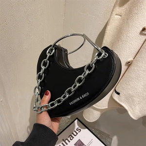 Heart Pattern Chain Women Handbag Silver