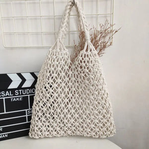 Women Beach Bucket Bag Hollow Out Solid Shoulder Handbag