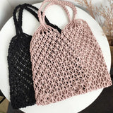 Women Beach Bucket Bag Hollow Out Solid Shoulder Handbag