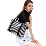 Striped Shoulder Bag European Style Beach Handbag Canvas Shopping Bag