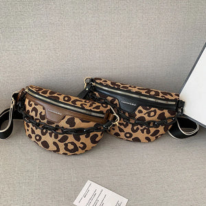 Leopard Pattern Chest Crossbody Bag Half Moon Fanny Pack