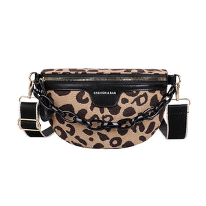 Leopard Pattern Crossbody Chest Bag Half Moon Fanny Pack