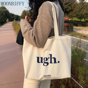 Casual Large Capacity Shoulder Bag Canvas Harajuku Zipper Print Handbag