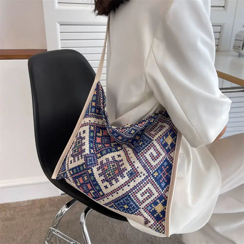 Bohemian Style Cotton Shoulder Bag for Women High-Capacity All-match Small Fresh